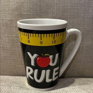 Black and Yellow 'You Rule' Mug with Apple Design